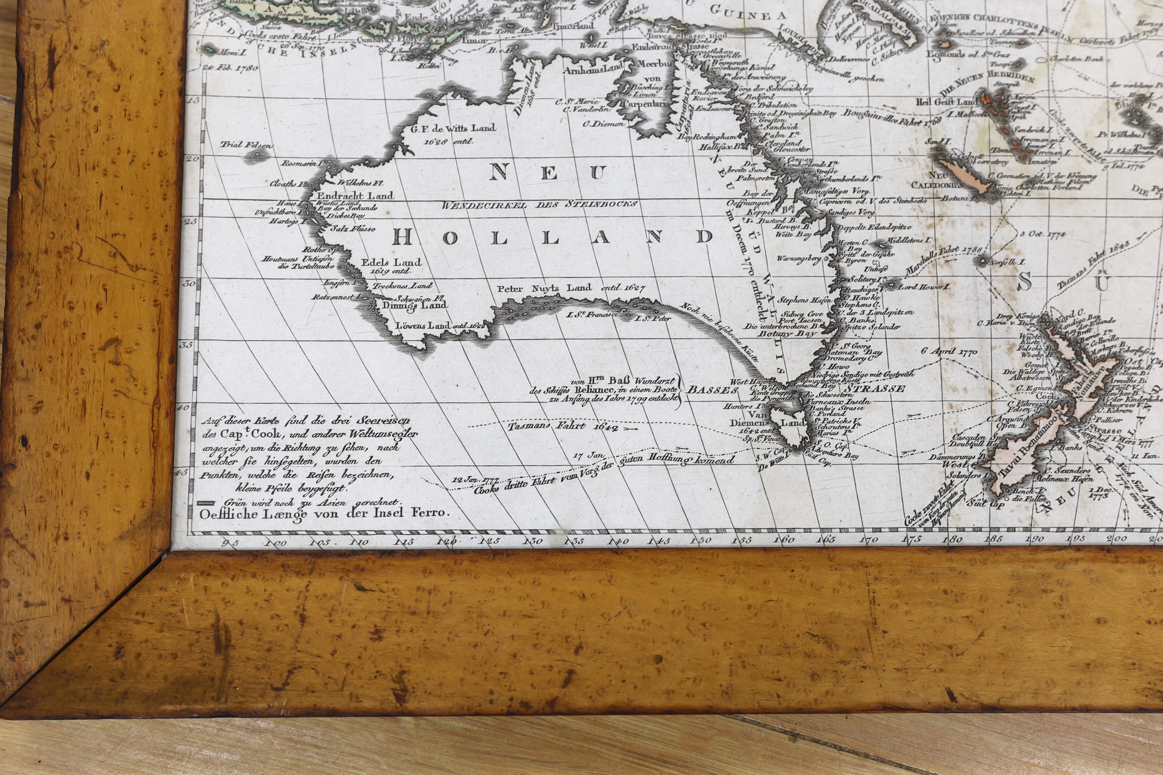 Johannes Walch, (German, 1757-1815), hand-coloured map of Australia and New Zealand, publ. 1802, 48 x 60cm